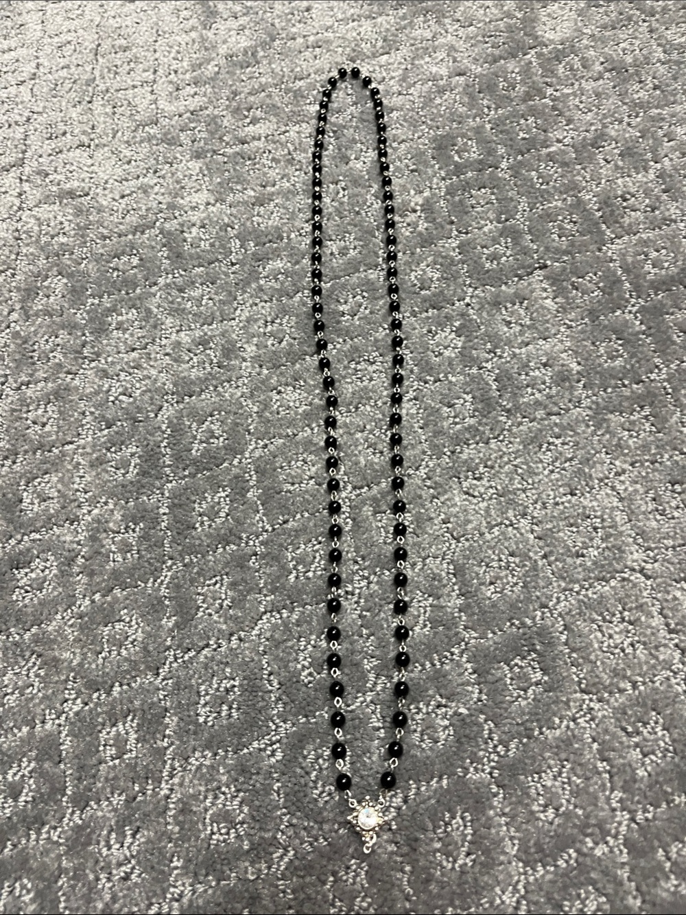 Virgins Saints & Angels Black Beaded Necklace with Silver Pendant
